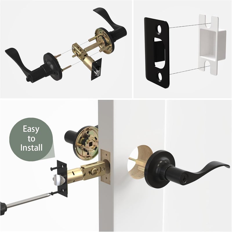 Voraus Entry Exterior Door Handle with Turn Lock,Matte Black Door knobs Exterior Door Lock Set,Bedroom Door Locks Lever Door Handle, 2 Pack - Image 4